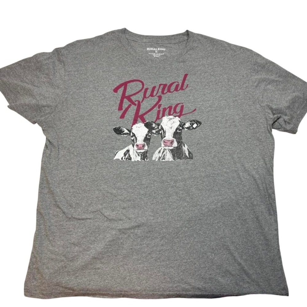 Rural King Gray Graphic T Shirt Two Cows Women XL Cotton Western Cowboy Novelty‎